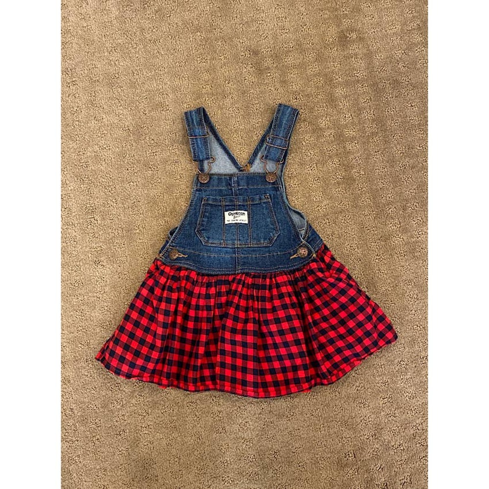 OshKosh B’gosh Dress Jumper Denim Red/Black Plaid Size 2T